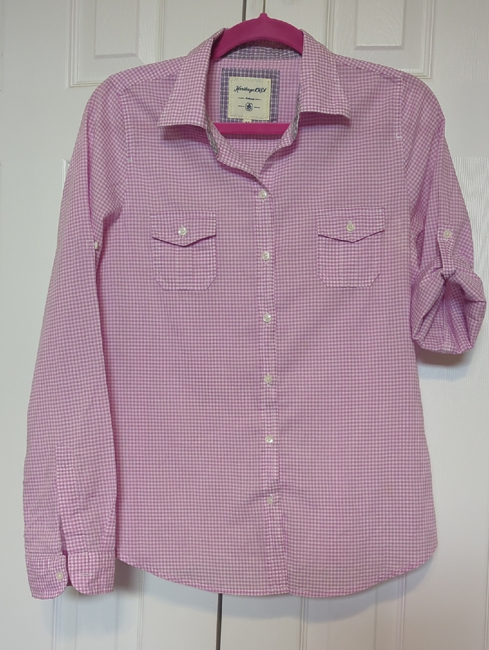 Heritage 1981 Pink And White Gingham Check Buttondown Blouse Size Medium